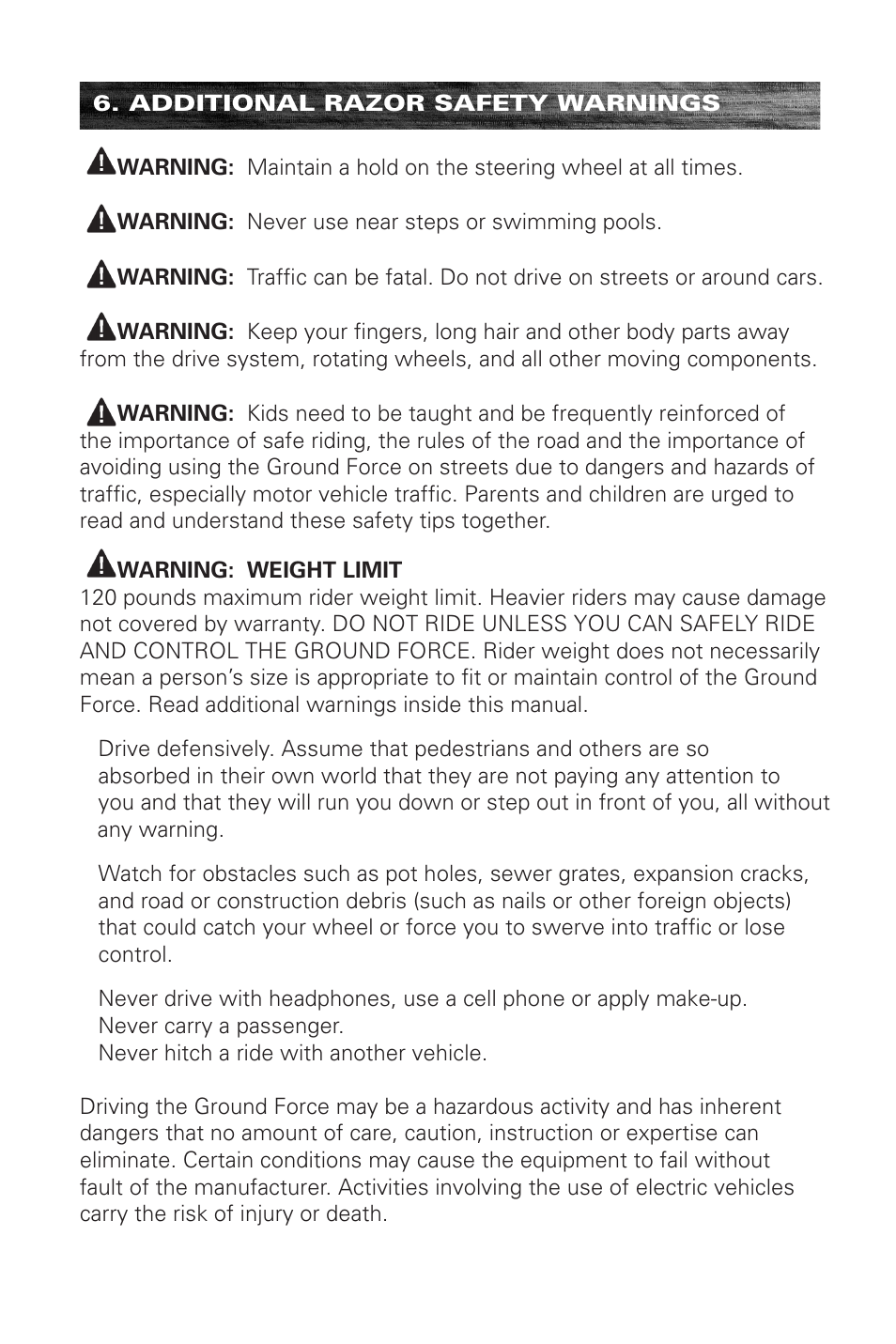 Razor ELECTRIC-POWERED GO KART 300001-SL User Manual | Page 15 / 20