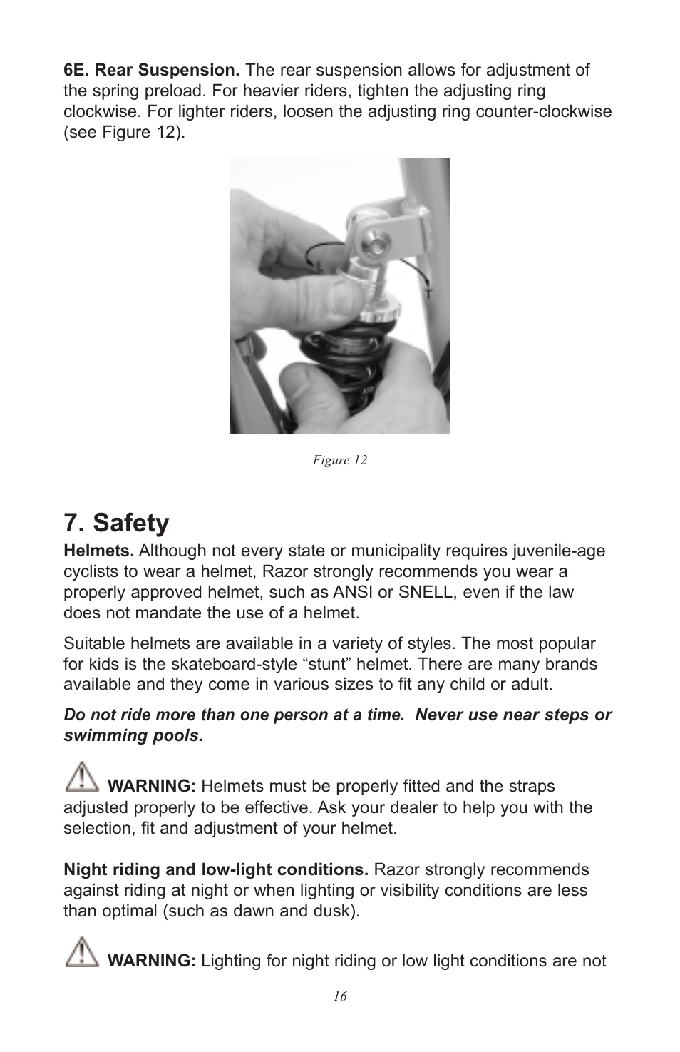 Safety | Razor Electric Punk User Manual | Page 16 / 20