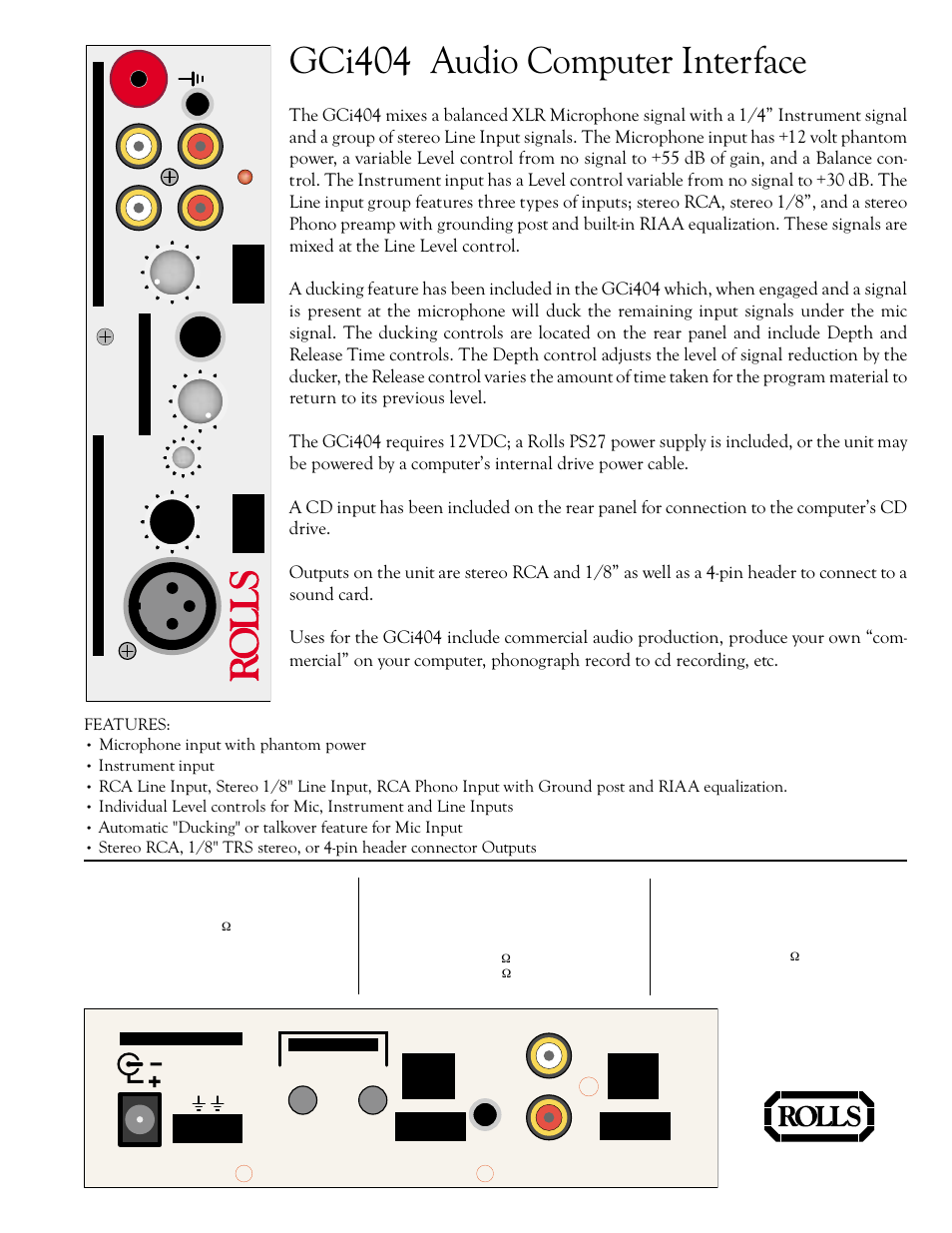 Rolls Audio Computer Interface GCi404 User Manual | 1 page