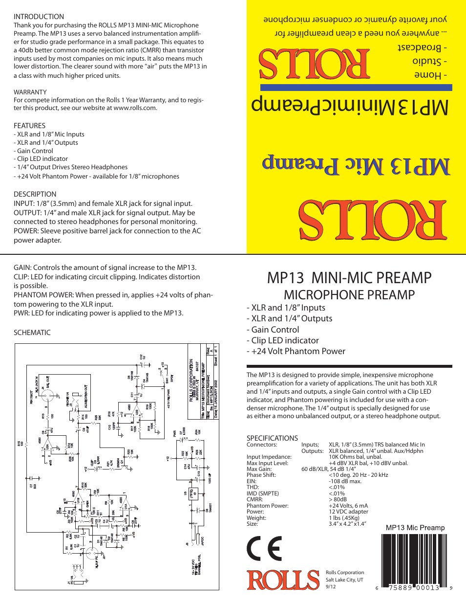 Rolls MP13 User Manual | 1 page