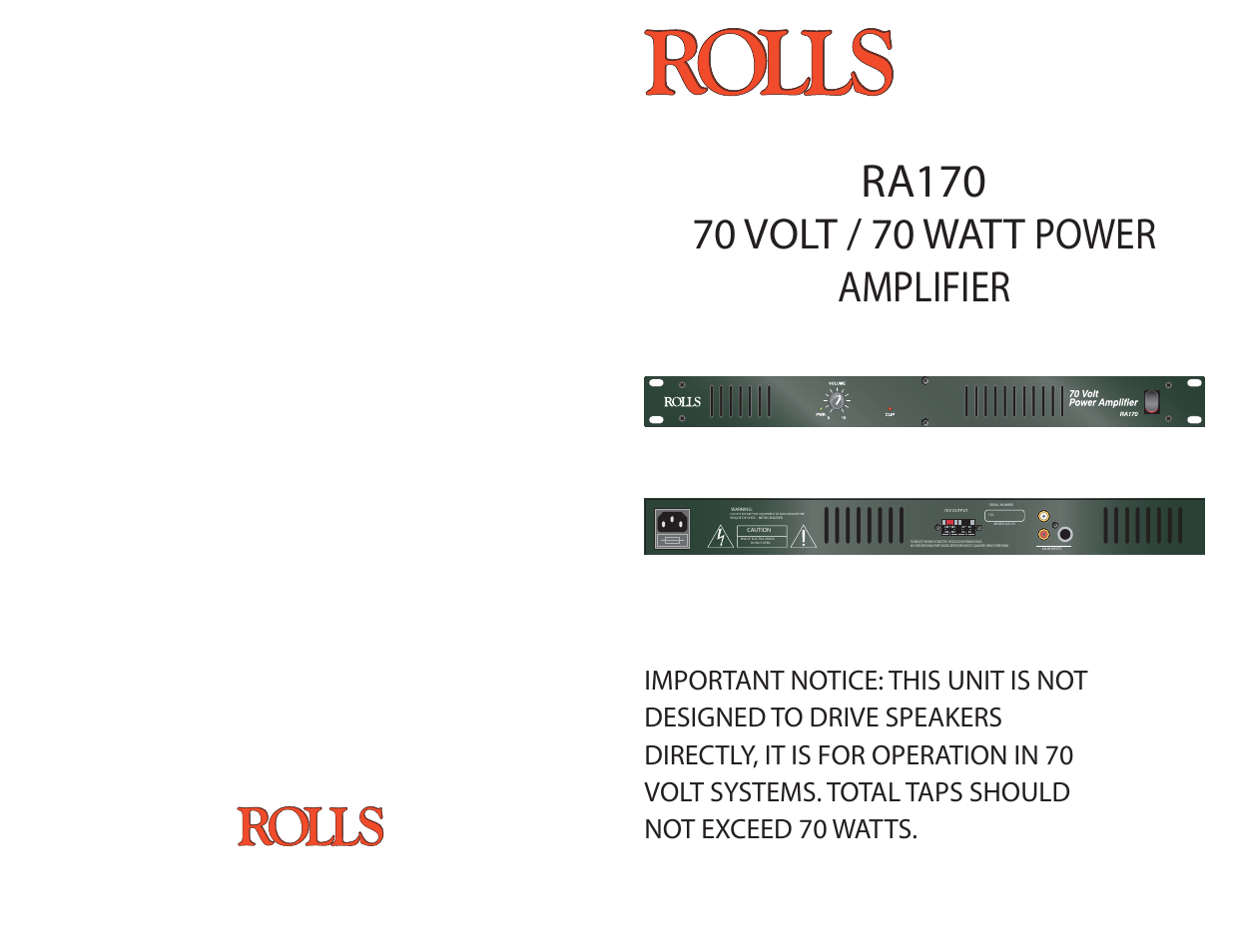 Rolls RA170 User Manual | 2 pages