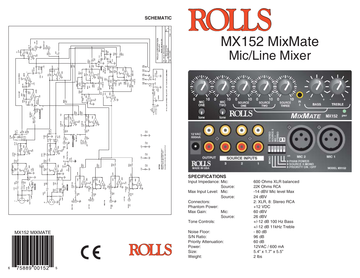 Rolls MX152 User Manual | 2 pages