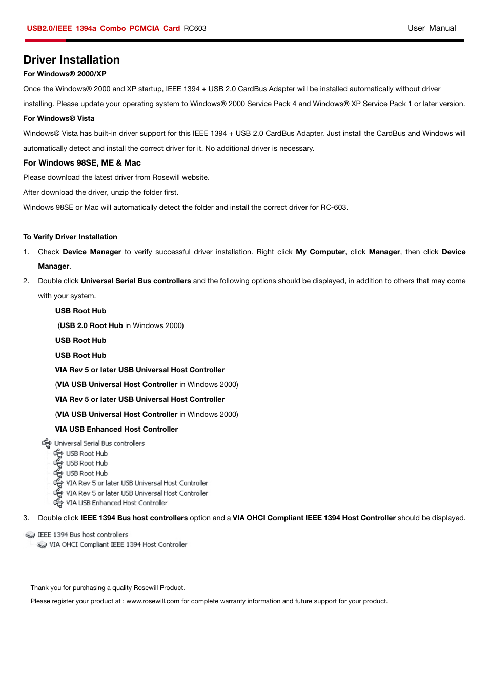 Driver installation | Rosewill RC603 User Manual | Page 3 / 3