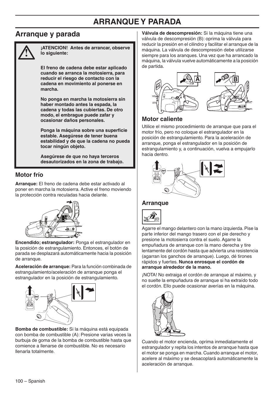 Arranque y parada | RedMax G5300 User Manual | Page 100 / 128