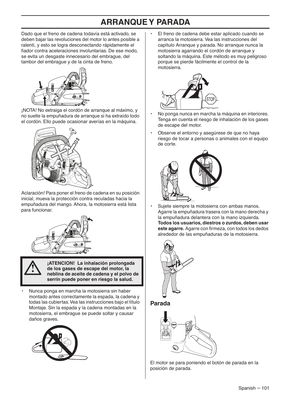 Arranque y parada | RedMax G5300 User Manual | Page 101 / 128