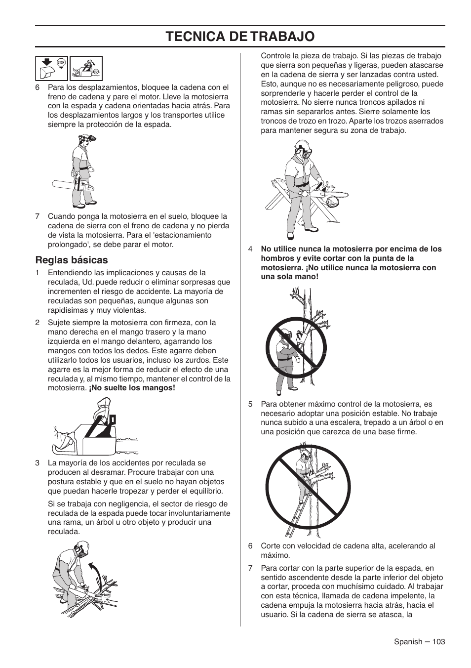 Tecnica de trabajo, Reglas básicas | RedMax G5300 User Manual | Page 103 / 128