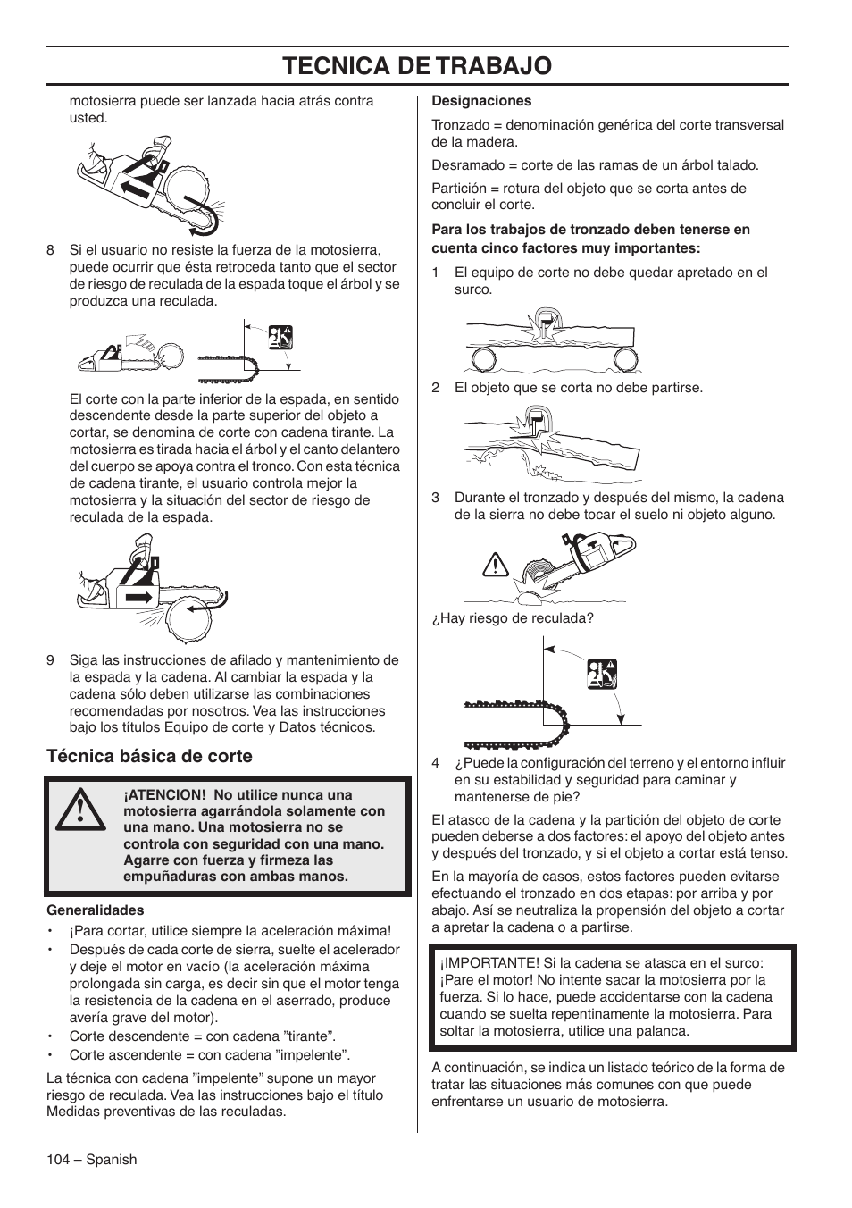 Tecnica de trabajo, Técnica básica de corte | RedMax G5300 User Manual | Page 104 / 128