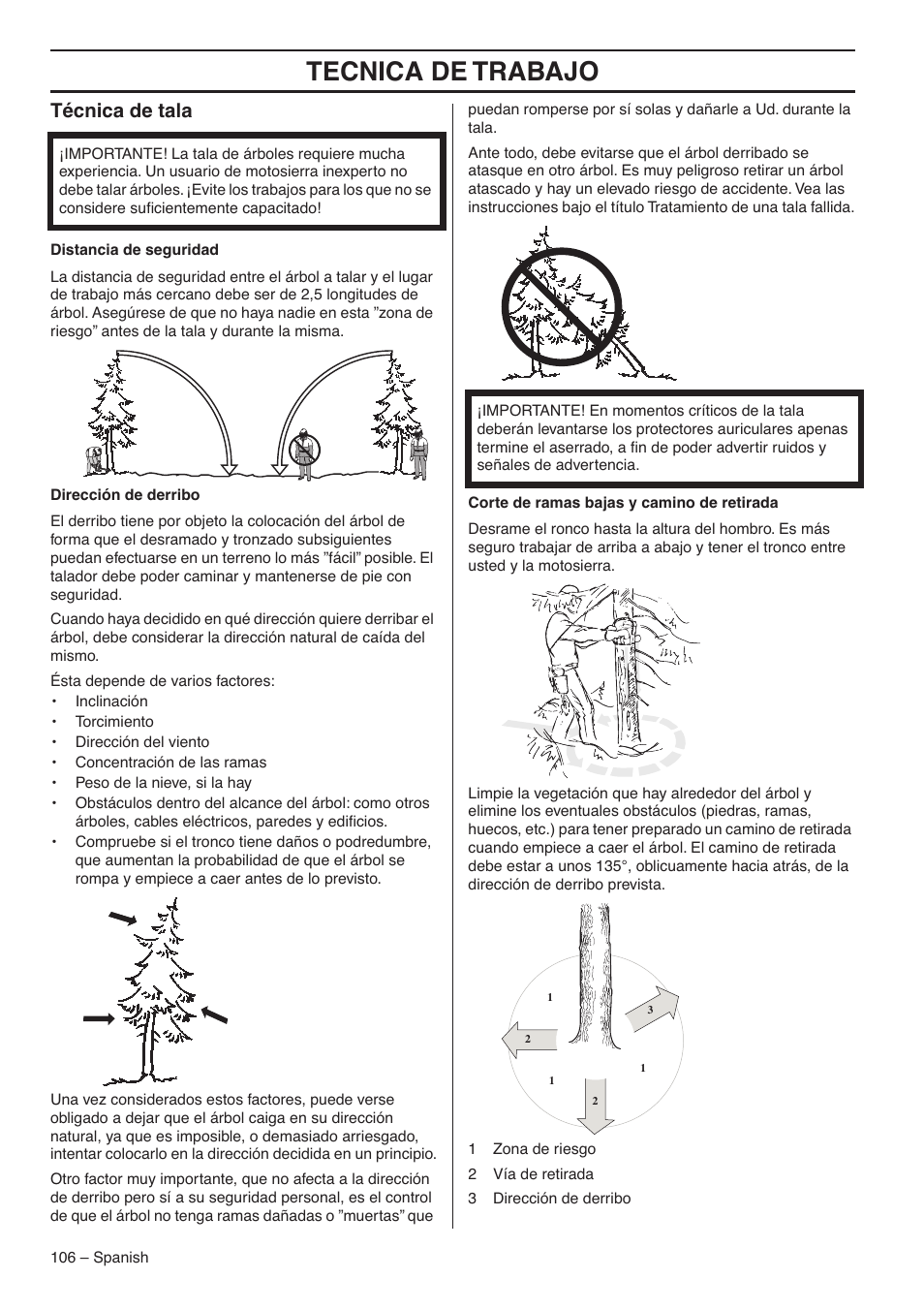 Tecnica de trabajo, Técnica de tala | RedMax G5300 User Manual | Page 106 / 128