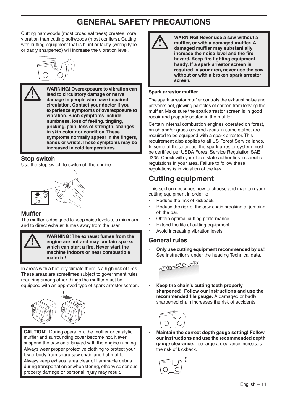 General safety precautions, Cutting equipment | RedMax G5300 User Manual | Page 11 / 128