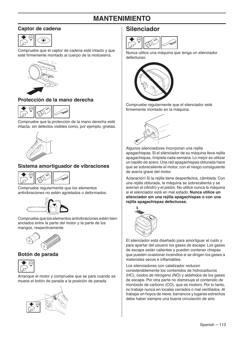 Mantenimiento, Silenciador | RedMax G5300 User Manual | Page 113 / 128