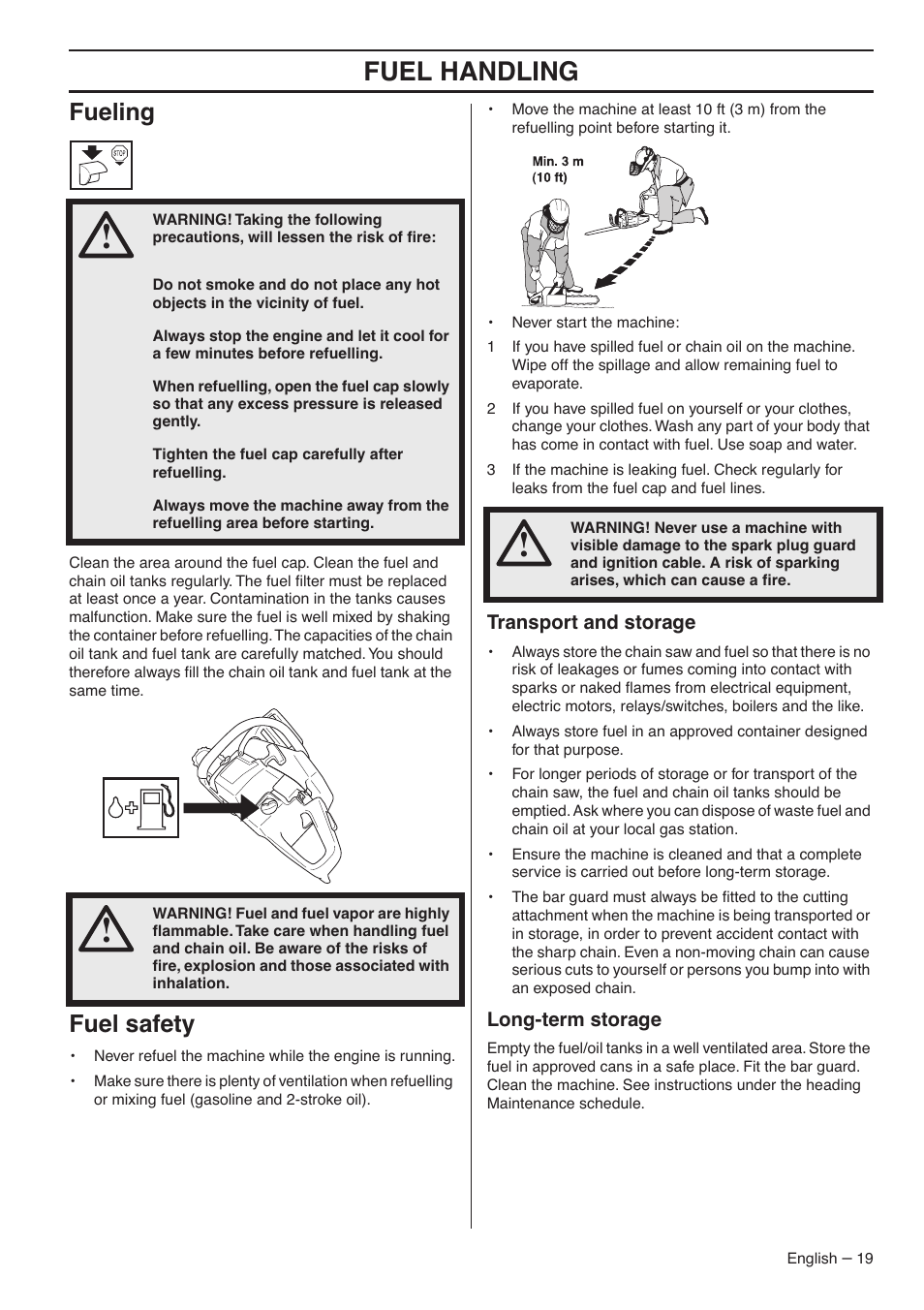 Fuel handling, Fueling, Fuel safety | RedMax G5300 User Manual | Page 19 / 128