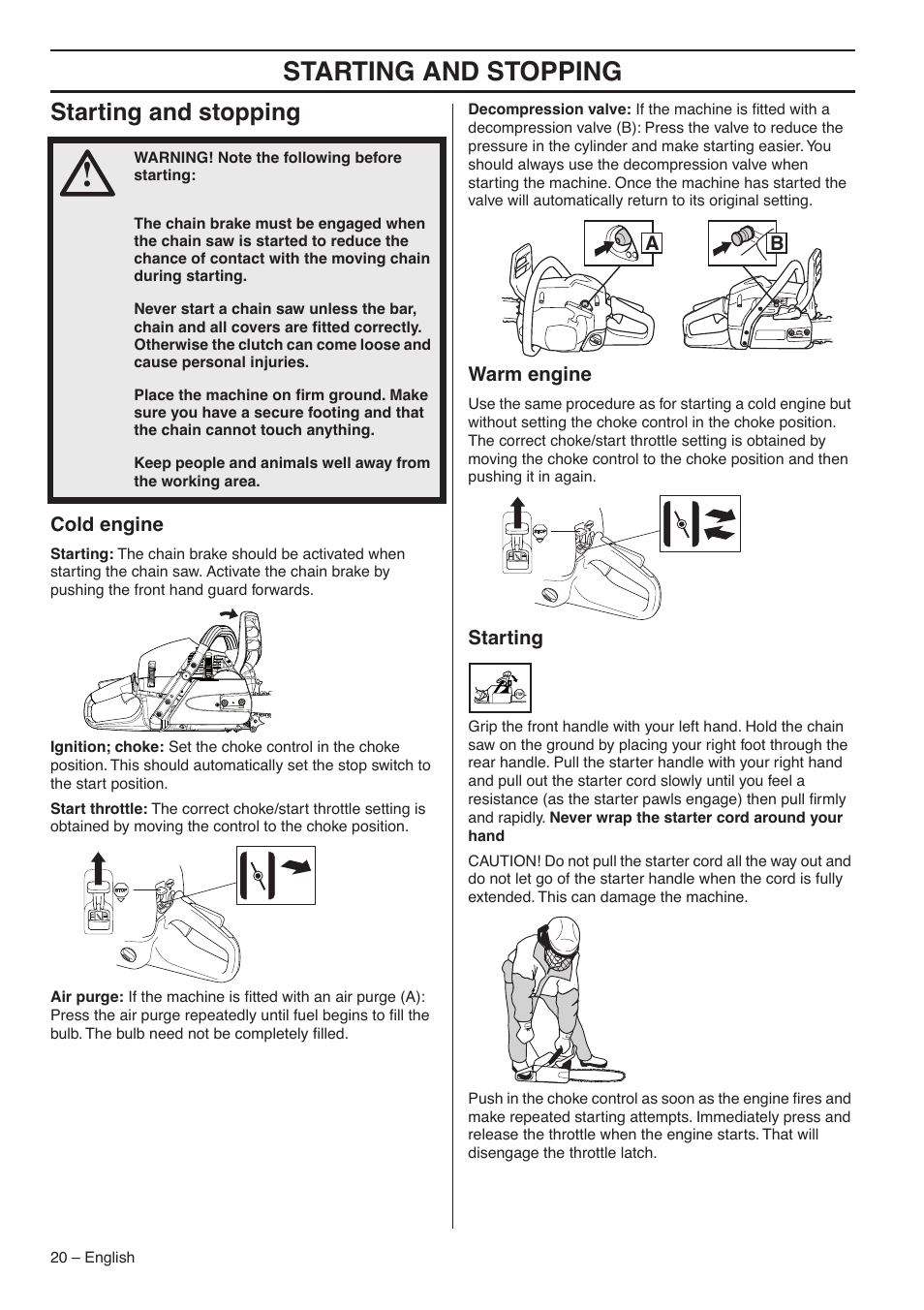 Starting and stopping | RedMax G5300 User Manual | Page 20 / 128