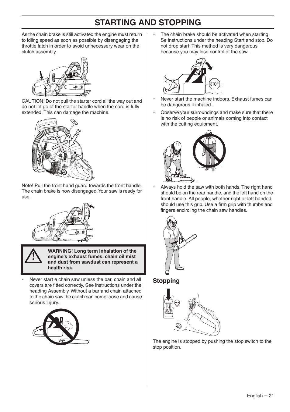 Starting and stopping | RedMax G5300 User Manual | Page 21 / 128