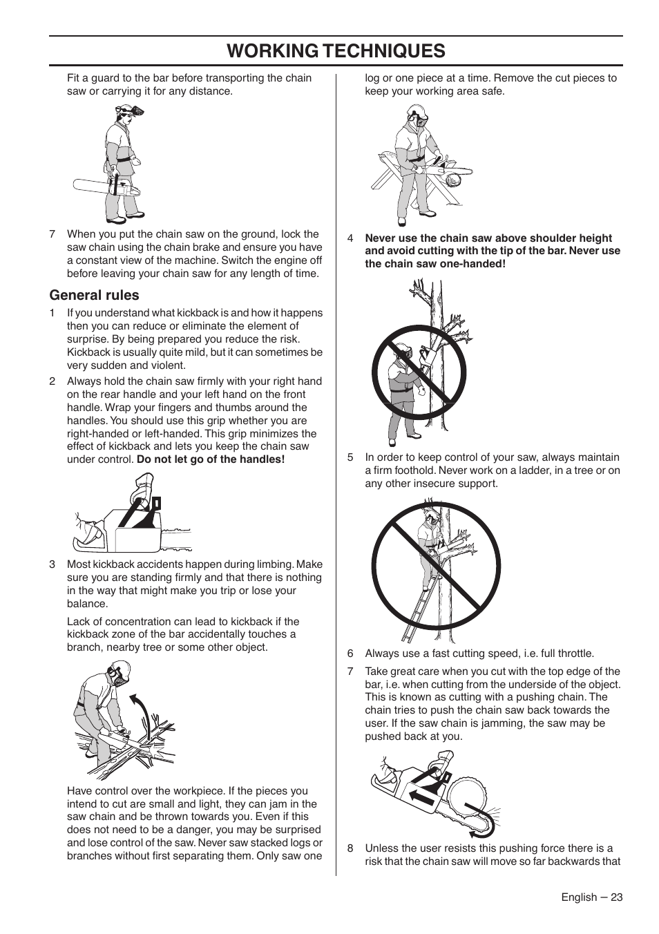 Working techniques, General rules | RedMax G5300 User Manual | Page 23 / 128