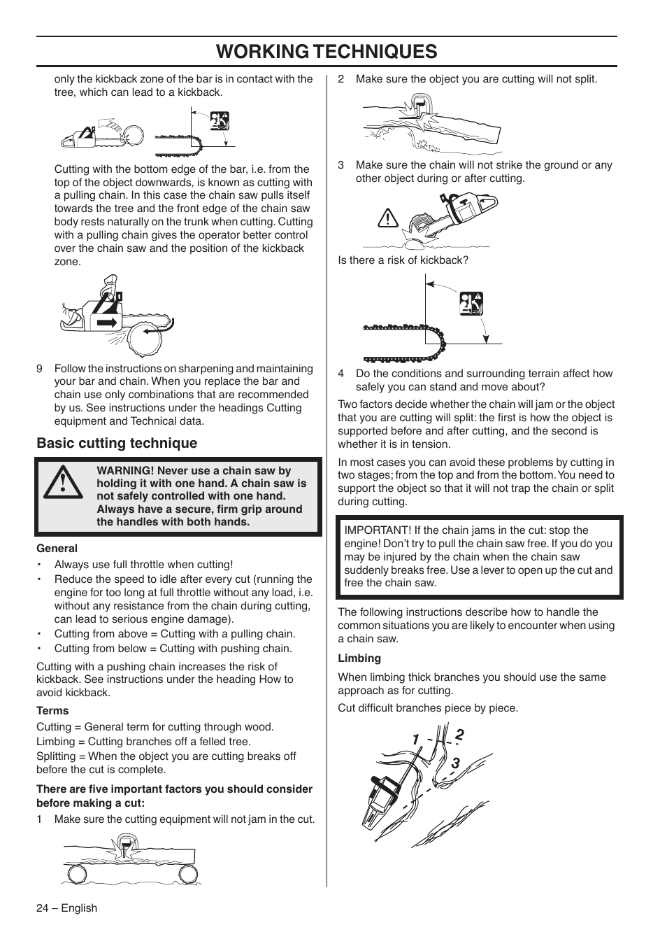 Working techniques, Basic cutting technique | RedMax G5300 User Manual | Page 24 / 128