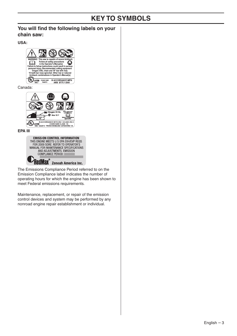 Key t o symbols | RedMax G5300 User Manual | Page 3 / 128