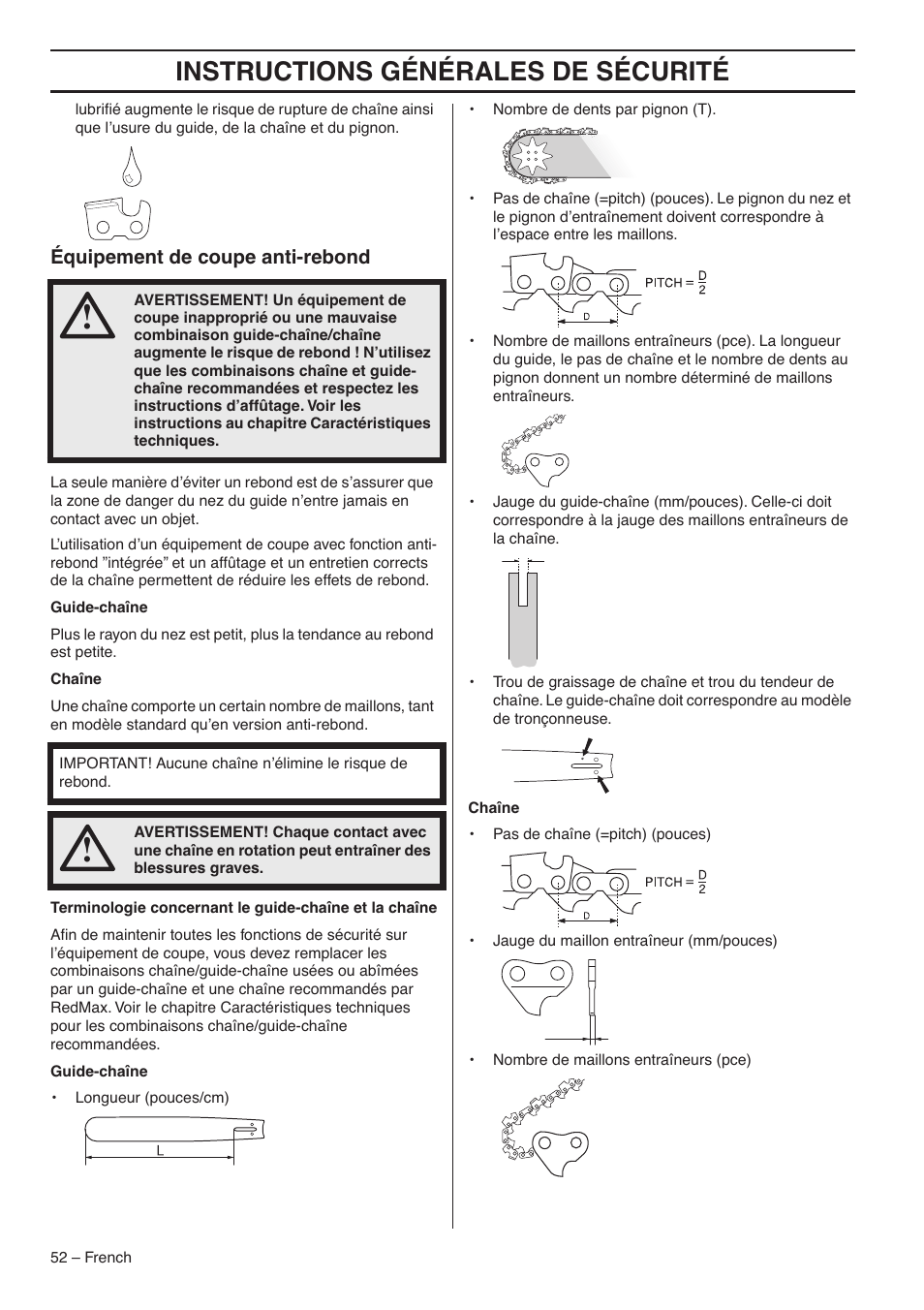 Instructions générales de sécurité | RedMax G5300 User Manual | Page 52 / 128