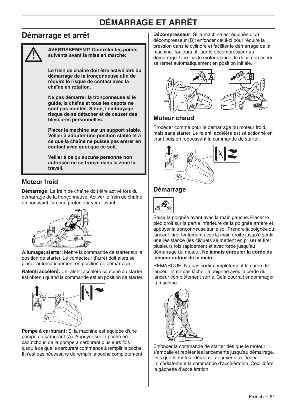 Démarrage et arrêt | RedMax G5300 User Manual | Page 61 / 128