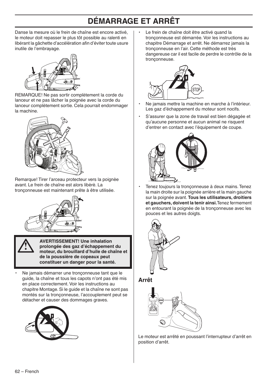 Démarrage et arrêt | RedMax G5300 User Manual | Page 62 / 128