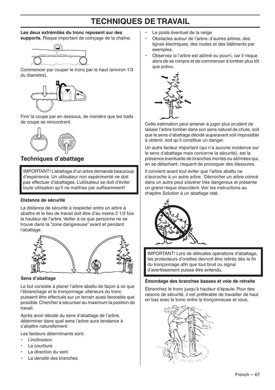 Techniques de travail, Techniques d’abattage | RedMax G5300 User Manual | Page 67 / 128
