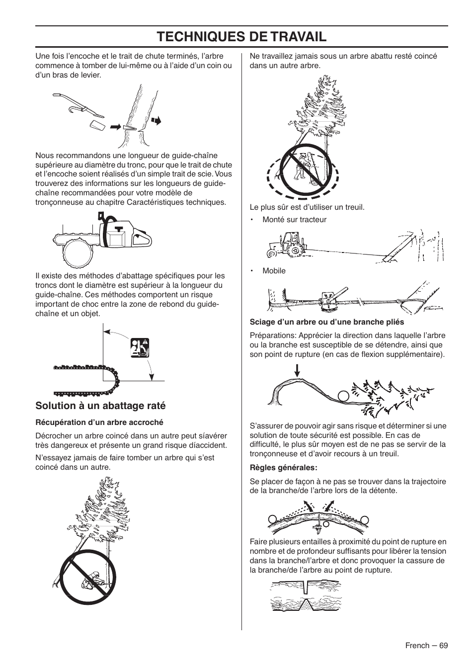 Techniques de travail, Solution à un abattage raté | RedMax G5300 User Manual | Page 69 / 128