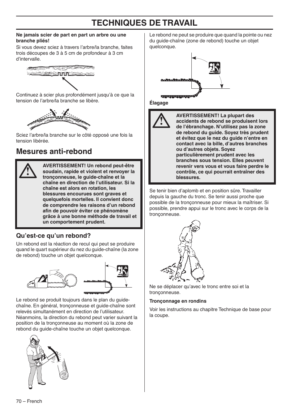 Techniques de travail, Mesures anti-rebond | RedMax G5300 User Manual | Page 70 / 128