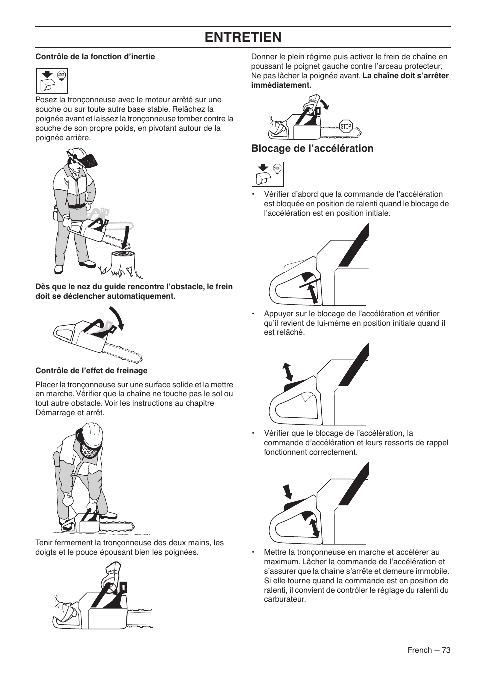 Entretien, Blocage de l’accélération | RedMax G5300 User Manual | Page 73 / 128