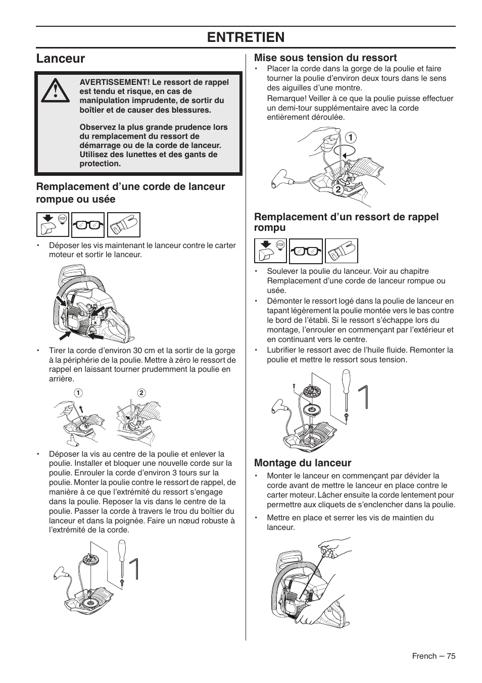 Entretien, Lanceur | RedMax G5300 User Manual | Page 75 / 128