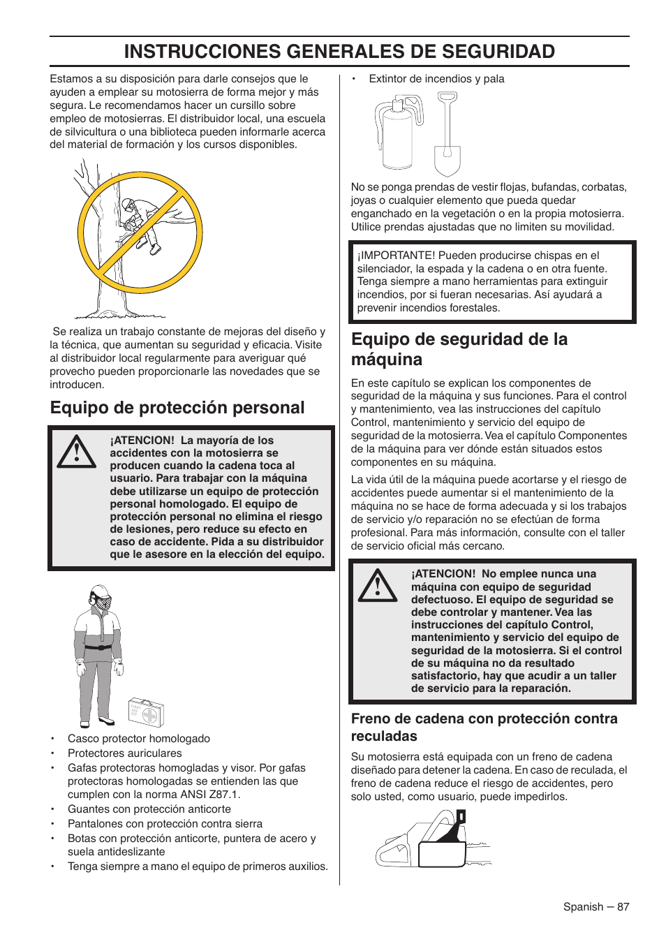 Instrucciones generales de seguridad, Equipo de protección personal, Equipo de seguridad de la máquina | RedMax G5300 User Manual | Page 87 / 128