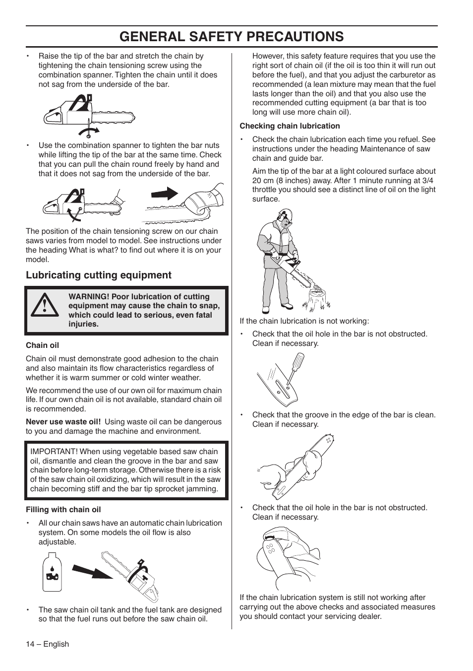 Lubricating cutting equipment, General safety precautions | RedMax GZ7000 User Manual | Page 14 / 152