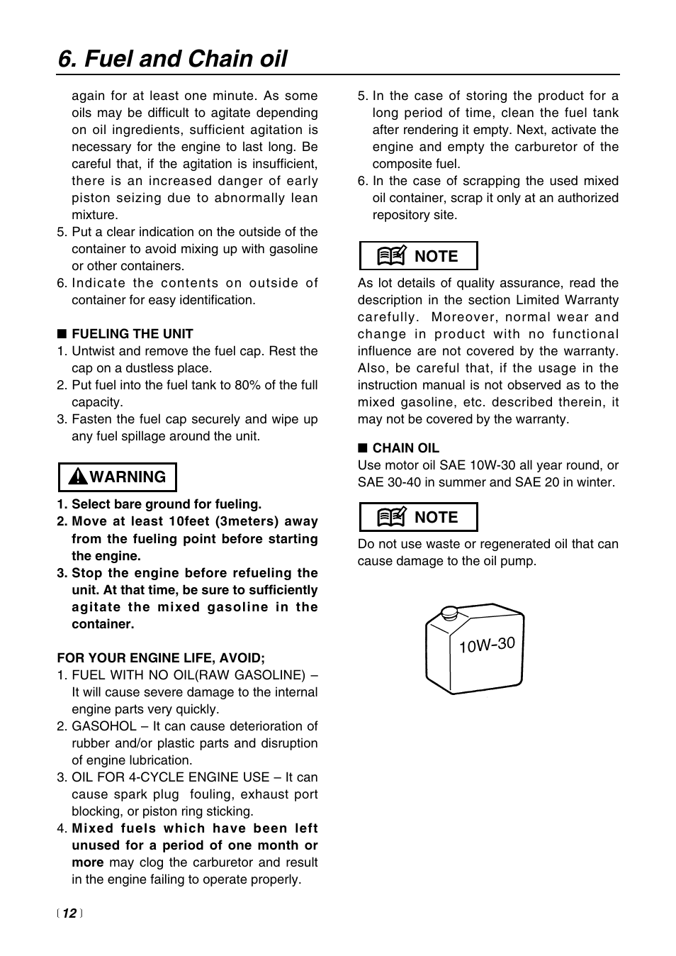 Fuel and chain oil | RedMax G3200 User Manual | Page 12 / 40