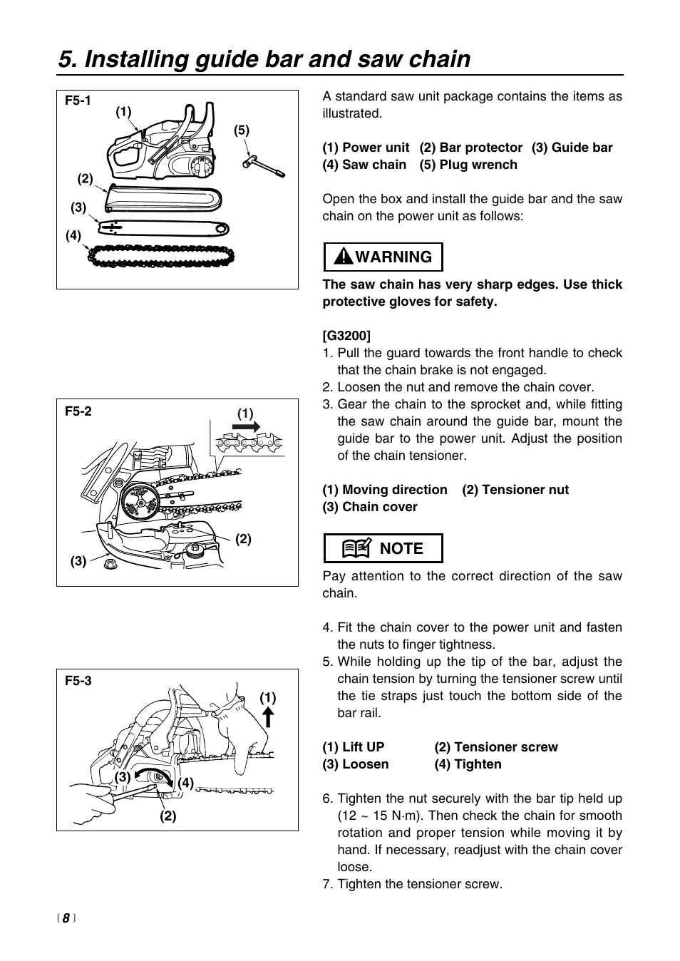 Installing guide bar and saw chain | RedMax G3200 User Manual | Page 8 / 40