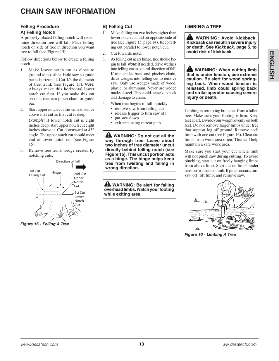 Chain saw information, En g lis h | Remington Power Tools 18 Volt Cordless BS188A User Manual | Page 13 / 46
