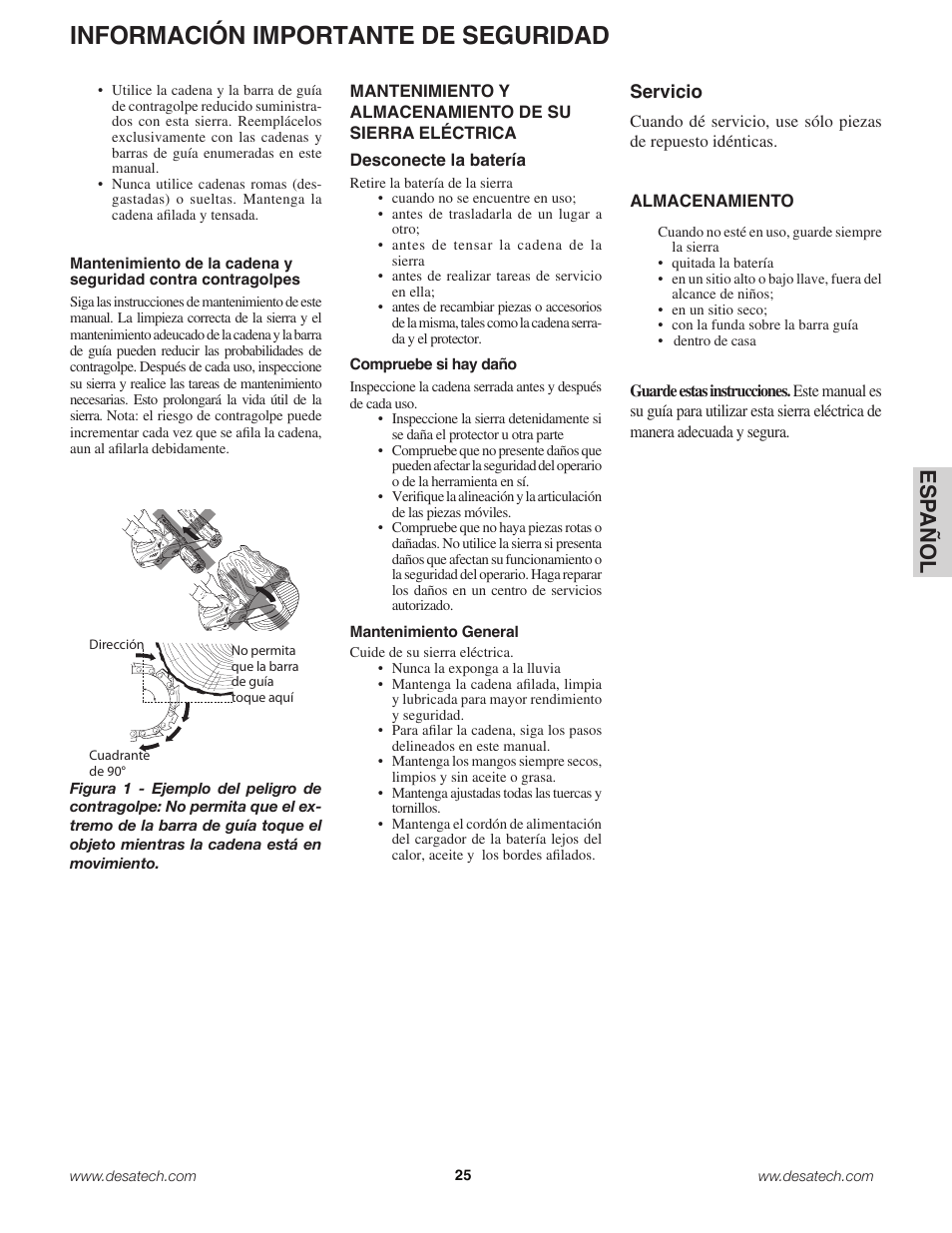 Información importante de seguridad, Es pa ño l | Remington Power Tools 18 Volt Cordless BS188A User Manual | Page 25 / 46