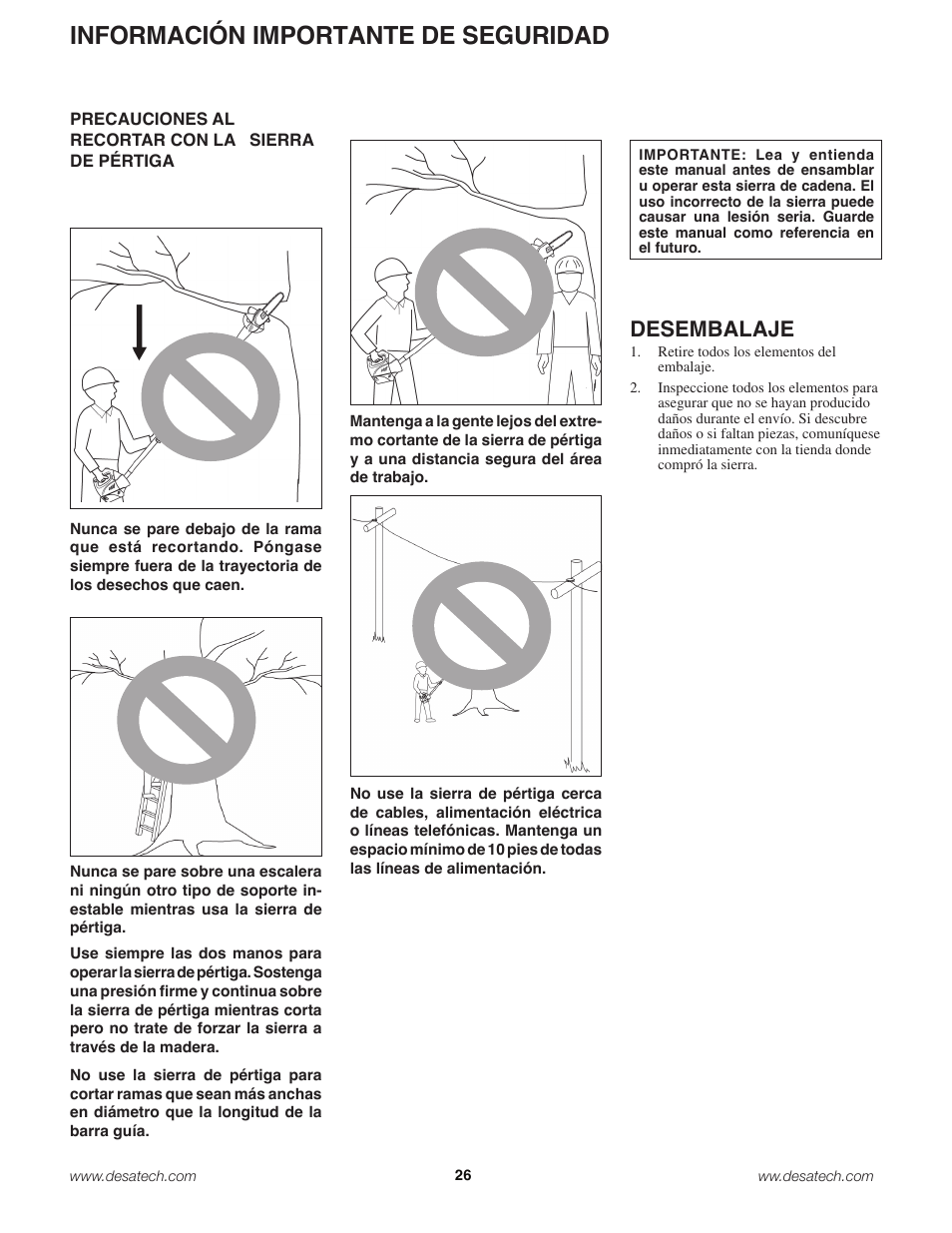 Información importante de seguridad, Desembalaje | Remington Power Tools 18 Volt Cordless BS188A User Manual | Page 26 / 46