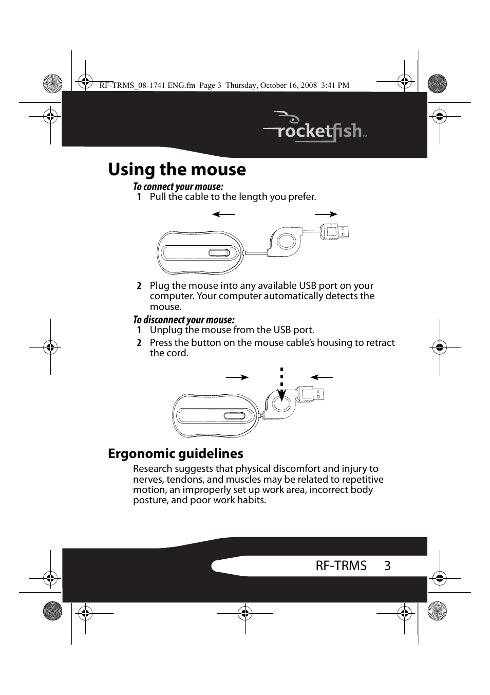 Using the mouse, Ergonomic guidelines, 3rf-trms | RocketFish RF-TRMS User Manual | Page 3 / 8