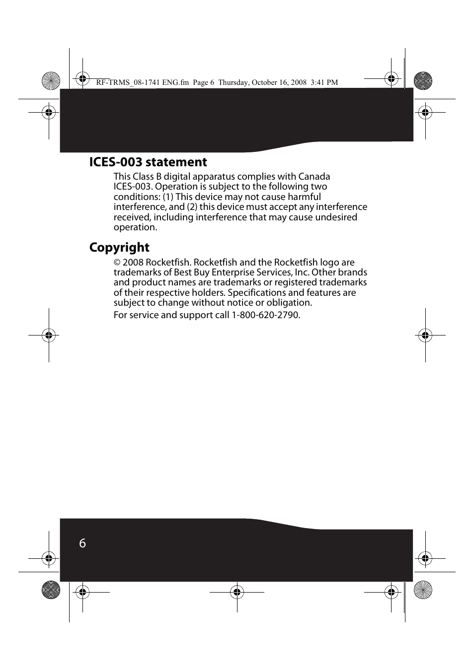 Ices-003 statement, Copyright, 6ices-003 statement | RocketFish RF-TRMS User Manual | Page 6 / 8