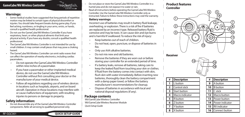 RocketFish RF-GGC001 User Manual | 2 pages