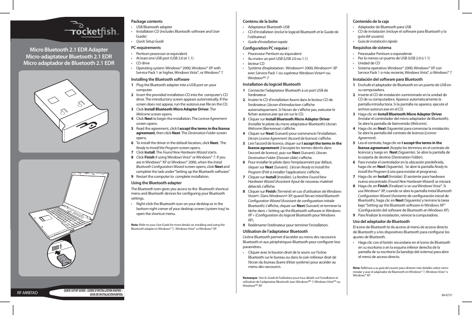 RocketFish RF-MRBTAD User Manual | 1 page