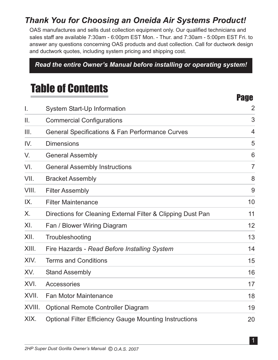 Oneida Air Systems Super Dust Gorilla User Manual | Page 2 / 21