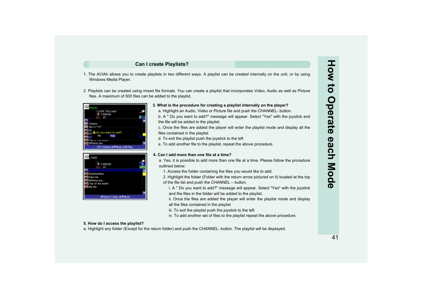 How to operate each mode | Ovideon AVIAh User Manual | Page 41 / 68