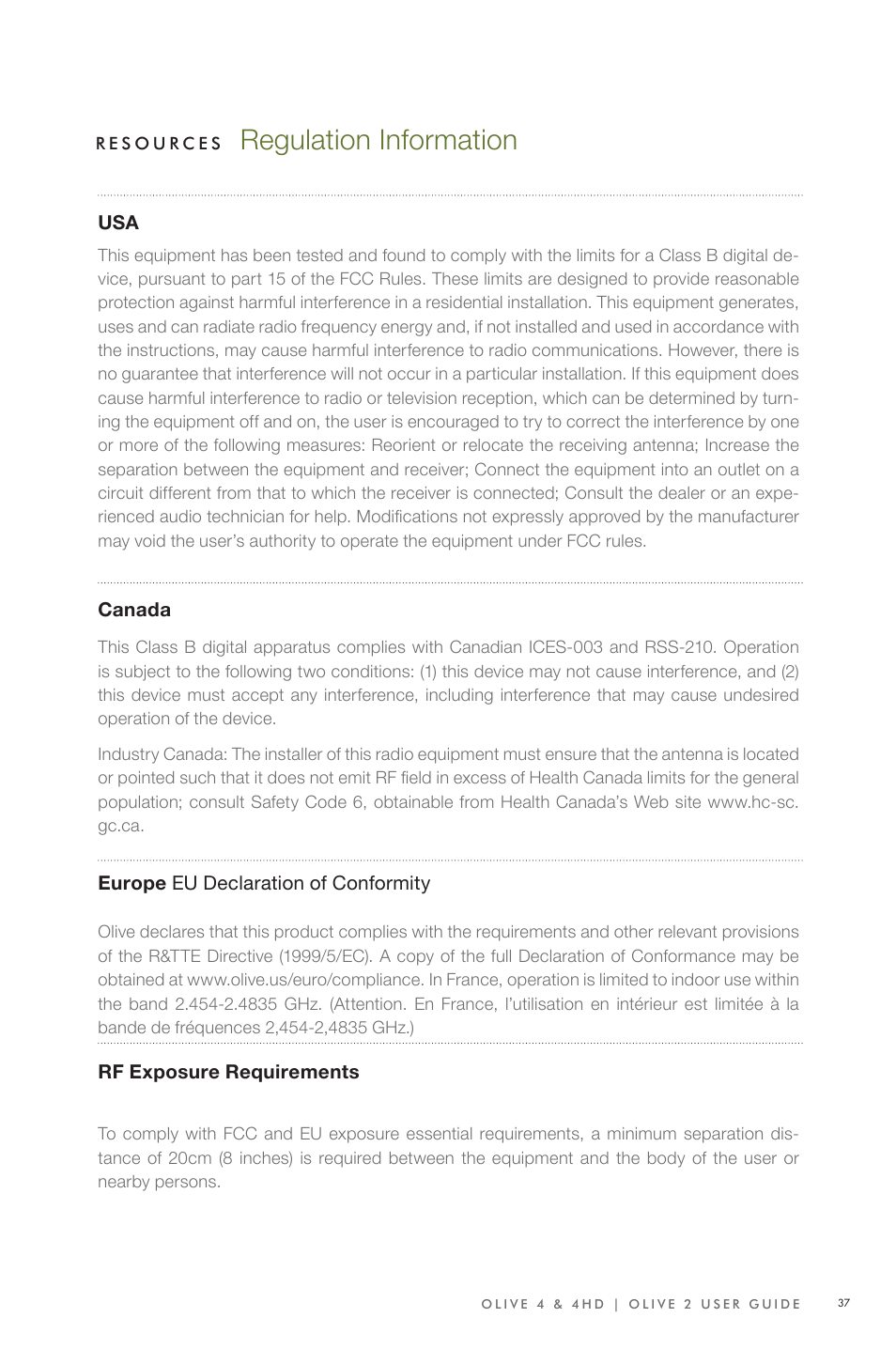 Regulation information | Olive Media Products 4 User Manual | Page 37 / 44