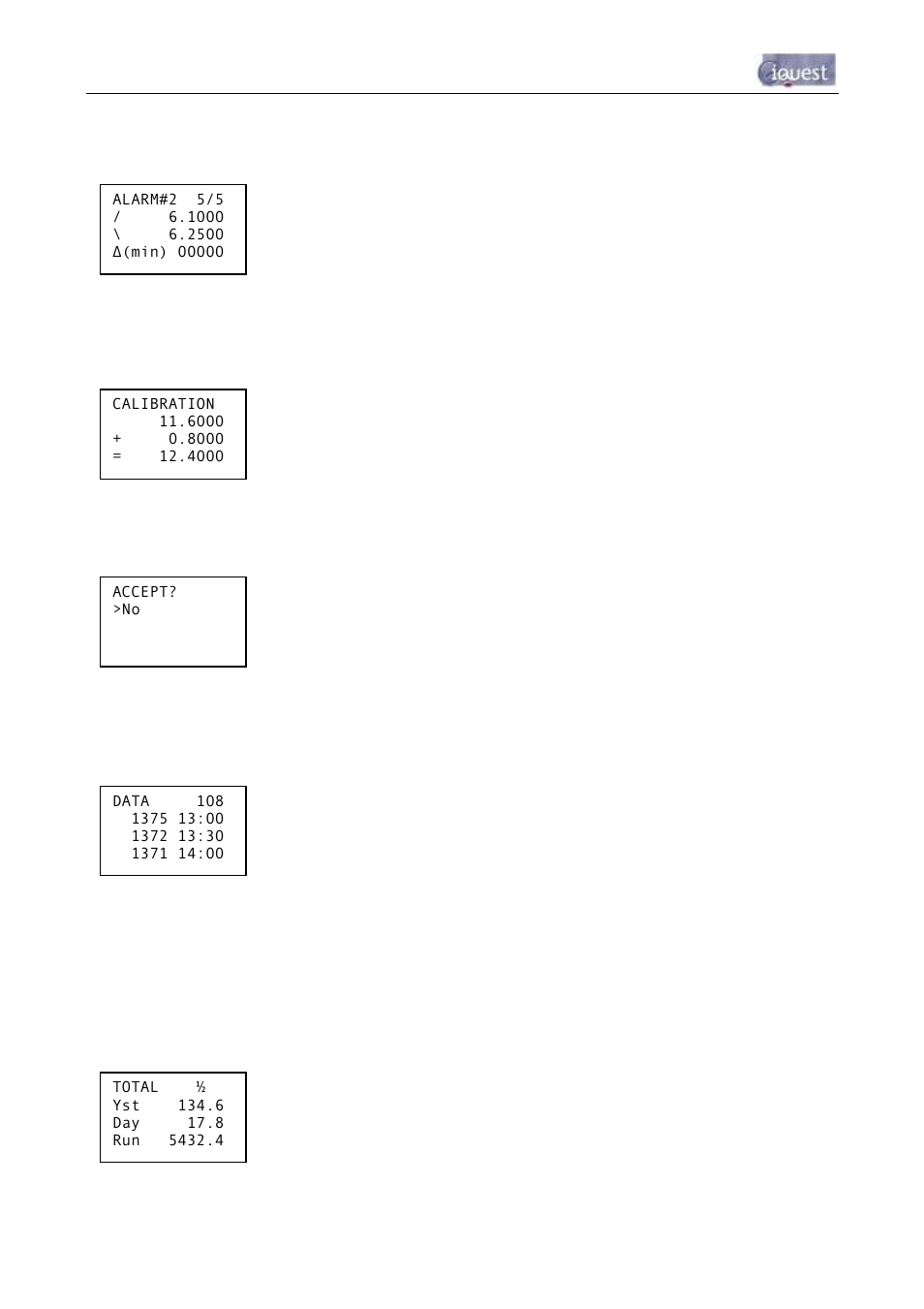 7 totaliser related screens | Optiquest iRIS 320 User Manual | Page 49 / 73