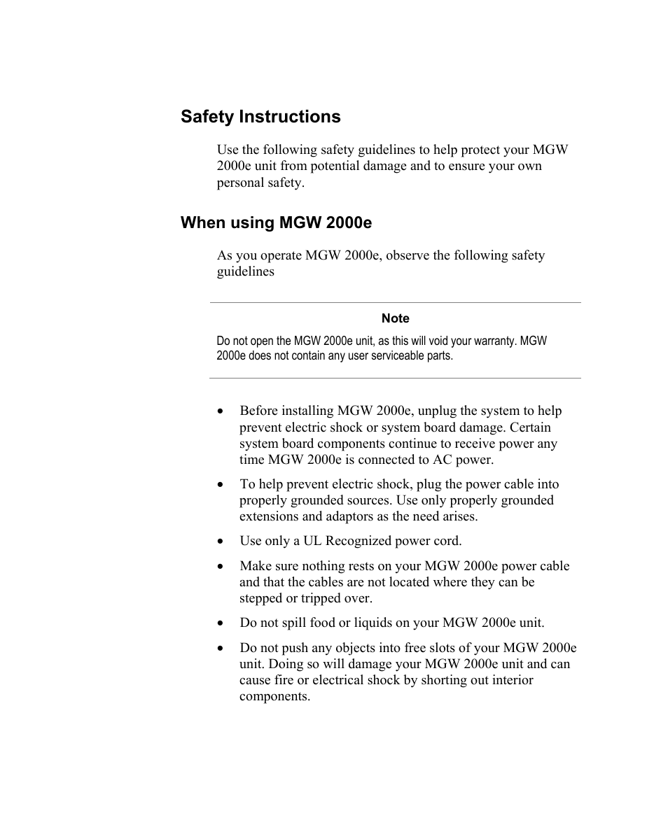 Safety instructions, When using mgw 2000e | Optibase MGW 2000e User Manual | Page 3 / 28
