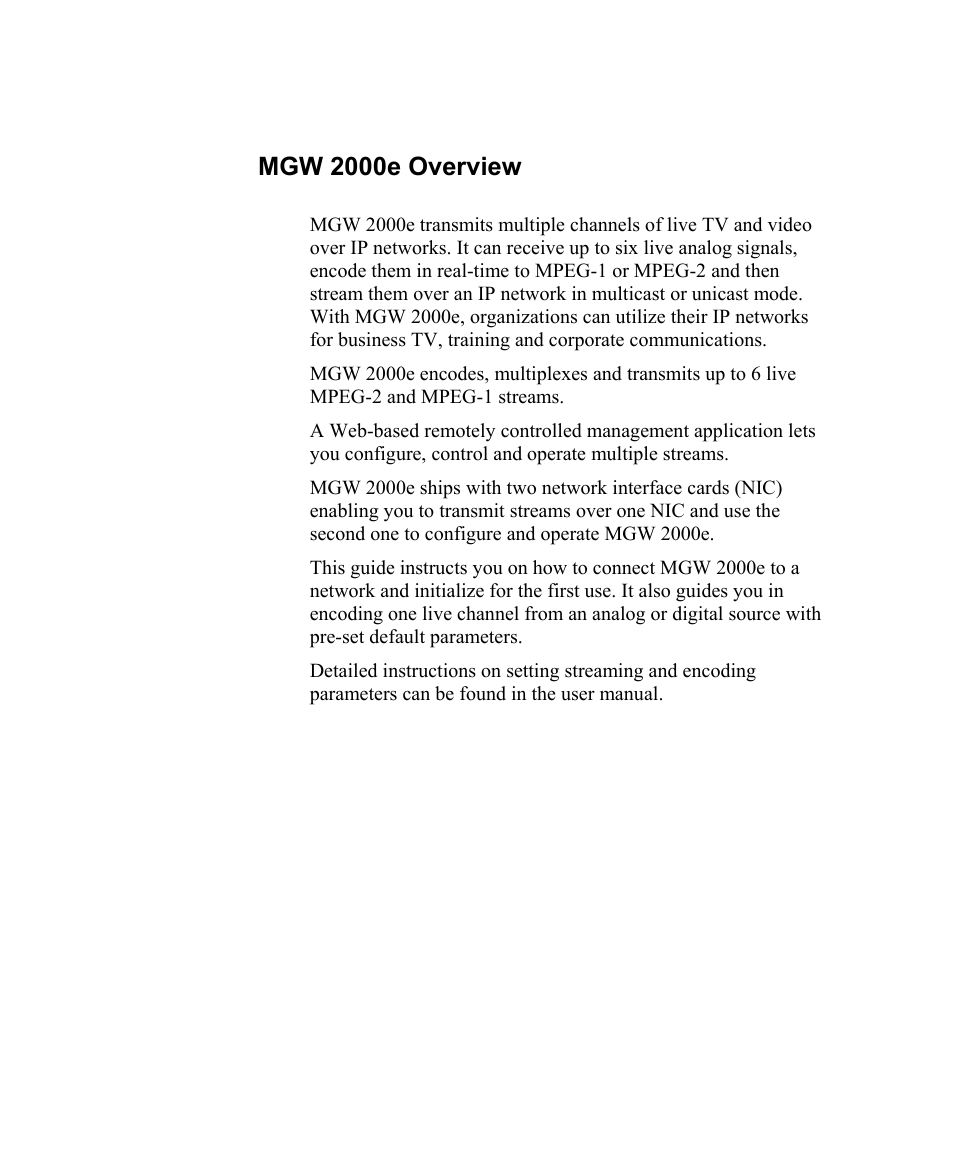 Mgw 2000e overview | Optibase MGW 2000e User Manual | Page 7 / 28