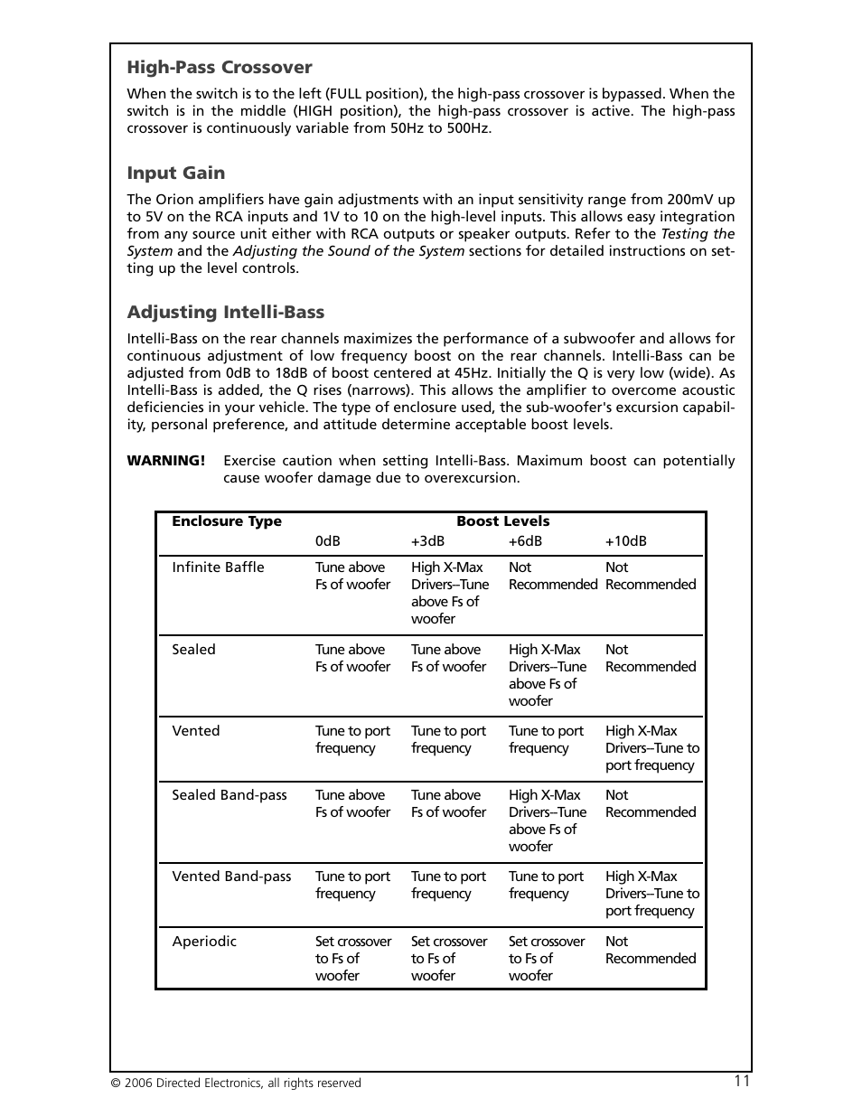 High-pass crossover, Input gain, Adjusting intelli-bass | Orion HP-4600 User Manual | Page 12 / 28