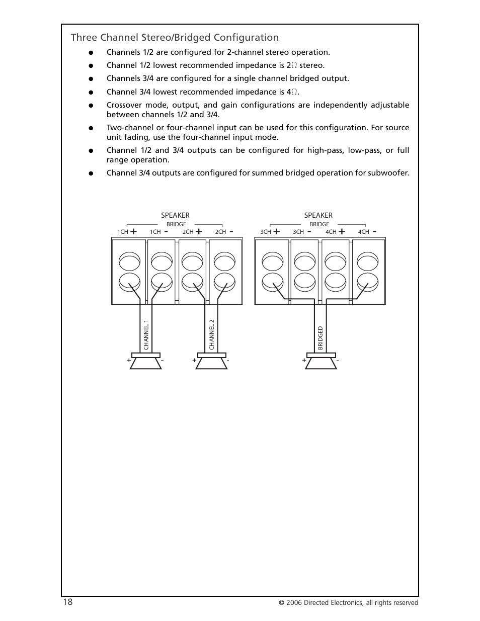 Three channel stereo/bridged configuration | Orion HP-4600 User Manual | Page 19 / 28