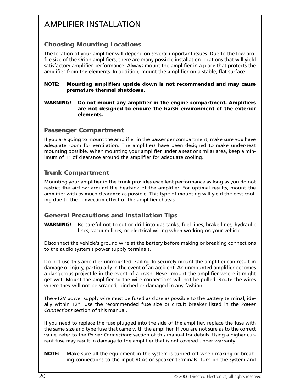 Amplifier installation | Orion HP-4600 User Manual | Page 21 / 28