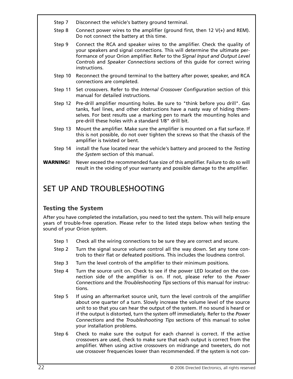 Set up and troubleshooting, Testing the system | Orion HP-4600 User Manual | Page 23 / 28