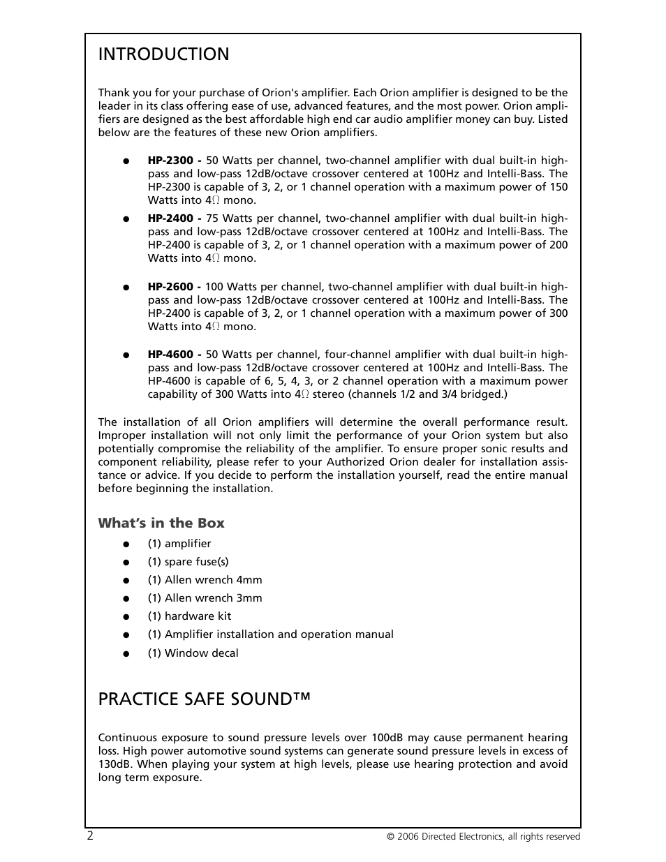 Introduction, Practice safe sound, What’s in the box | Orion HP-4600 User Manual | Page 3 / 28